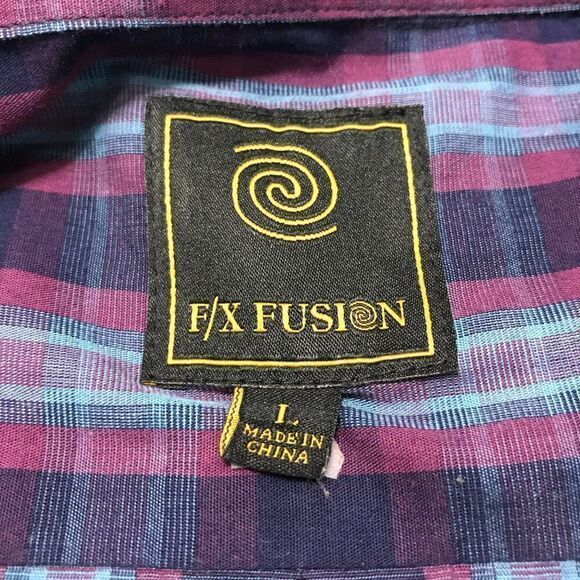 F/X Fusion‎ purple plaid long sleeve dress shirt Large - Picture 4 of 4